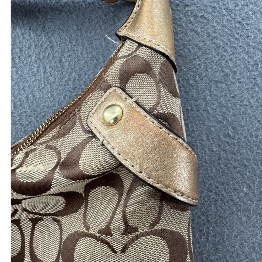 Coach Signature C Hobo Y2K Bag Medium Brown Gold F14691 Jacquard Shoulder Preppy